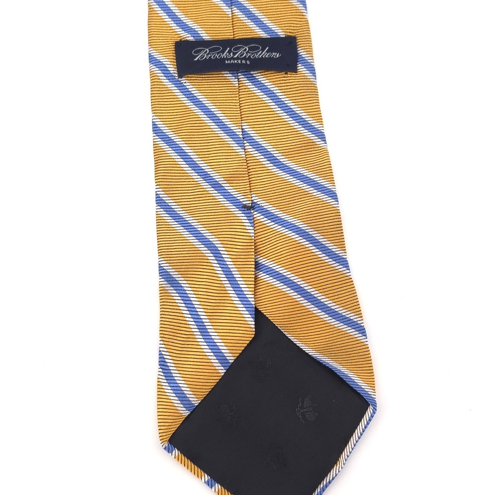Brooks‎ Brothers Mens Makers Tie Silk Gold Blue White Repp Stripe Made in USA - Picture 4 of 6